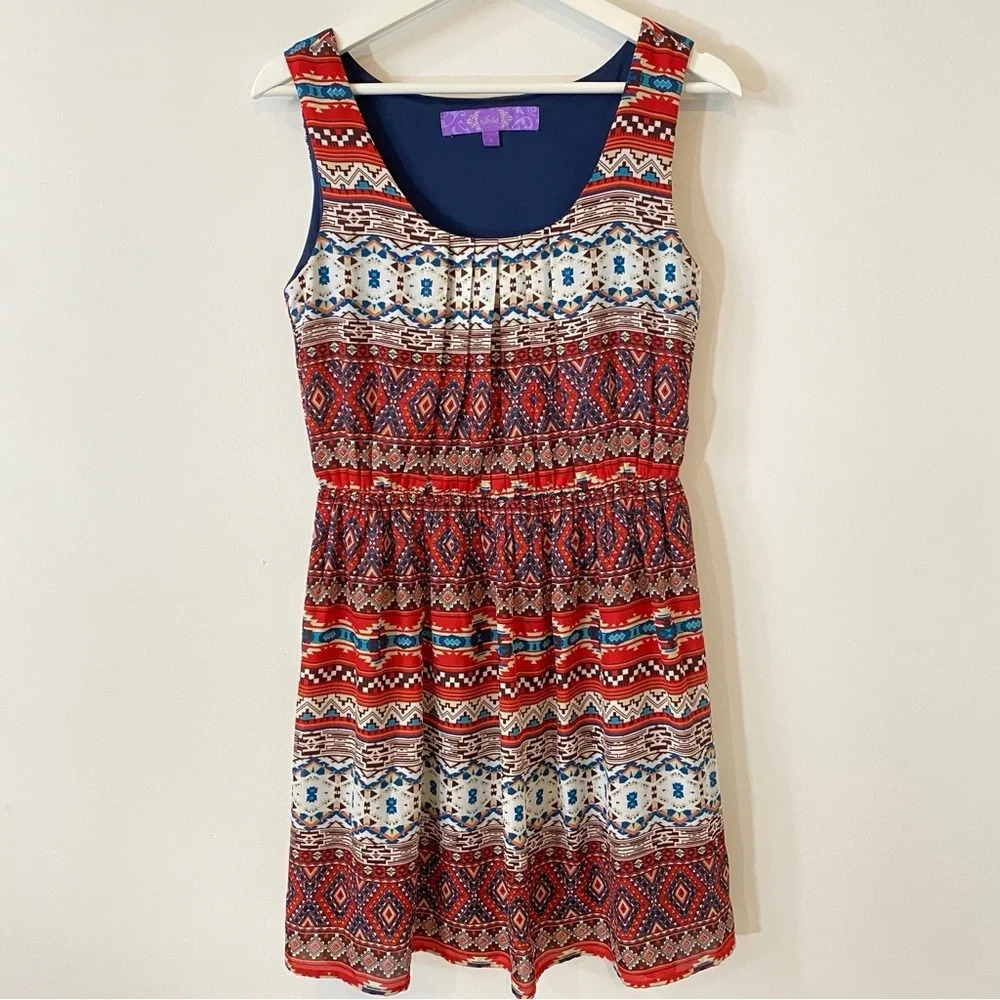 Gorgeous Bohemian Southwestern Aztec Print Summer Dress Size 6 by Jolie